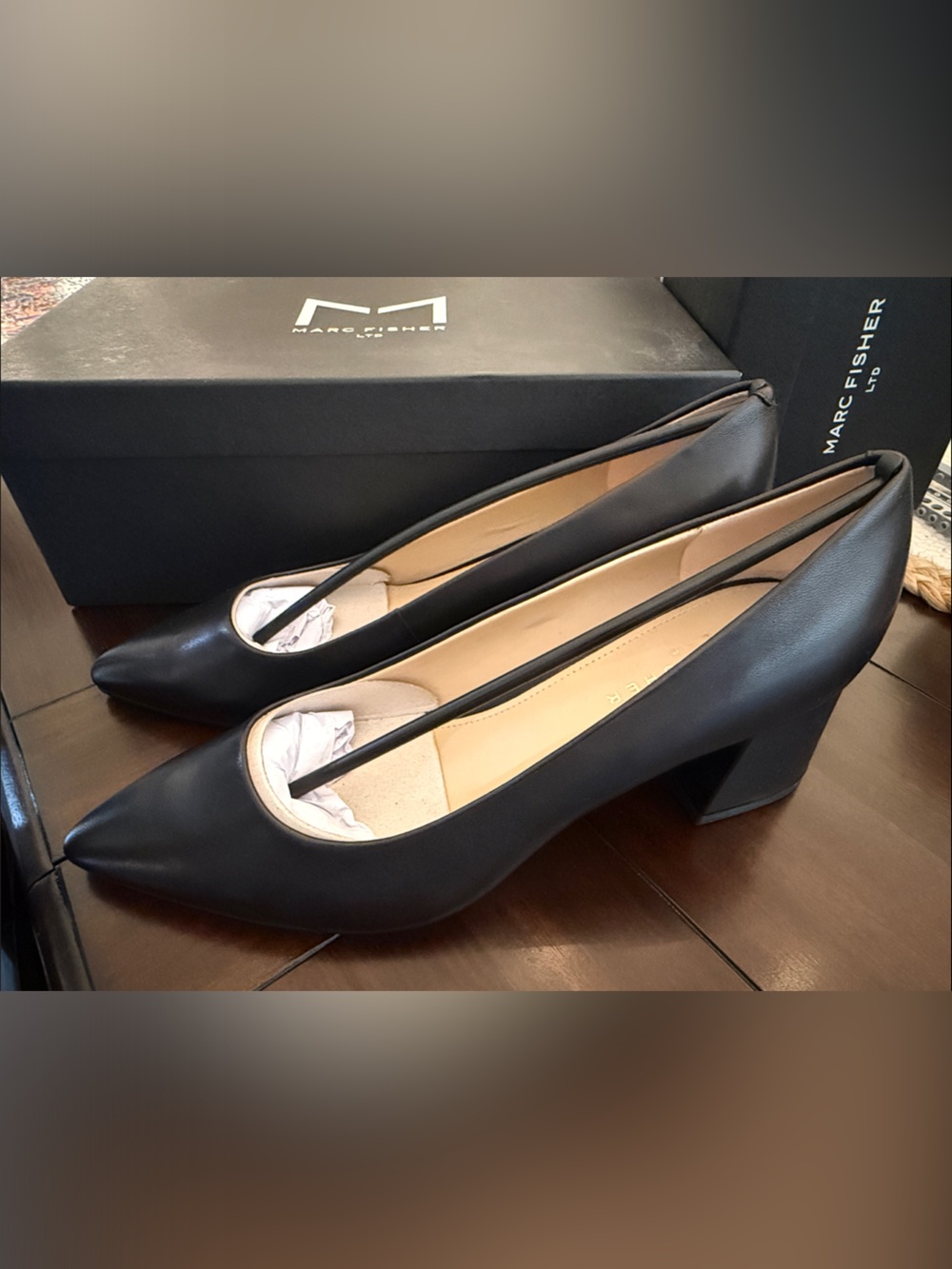 Marc Fisher Black Pointed Toe Block Heel Pumps